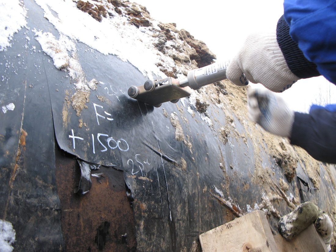 Измерение адгезии изоляционного покрытия (испытания внутритрубного акустического дефектоскопа на базе ООО "Газпром трансгаз Югорск")